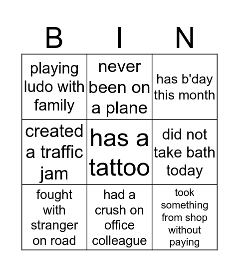 WFH Contest Bingo Card