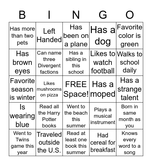 Find someone in class who.......... Bingo Card