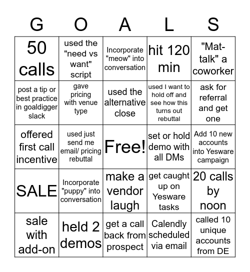 Team GoalDiggers Bingo Card