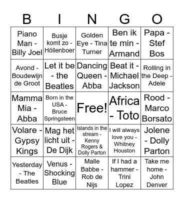 Op stap met... Muziekbingo Card