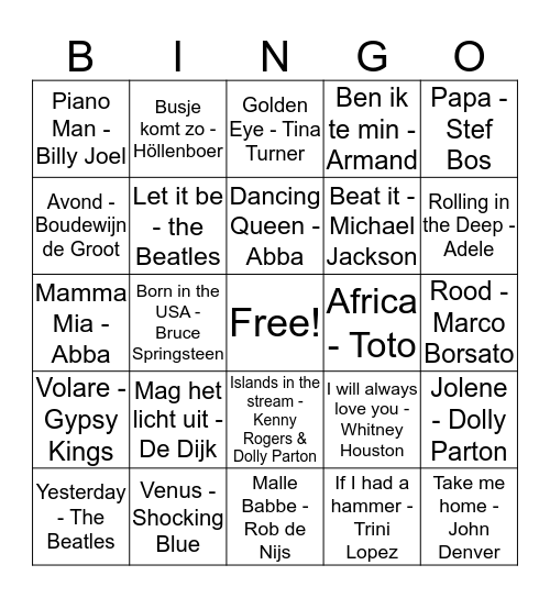 Op stap met... Muziekbingo Card