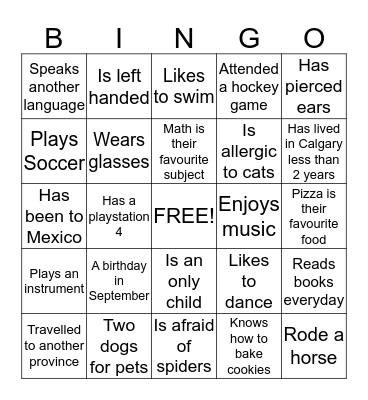 Get To Know You BINGO Card Bingo Card