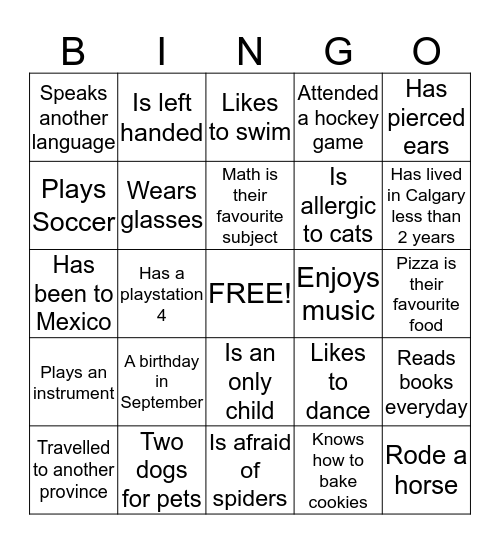 Get To Know You BINGO Card Bingo Card