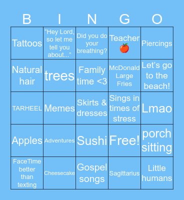Adrienne BINGO Card