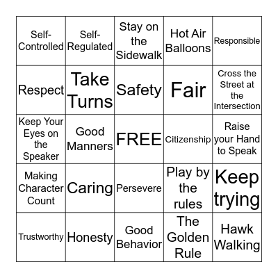 Character Counts Bingo Card