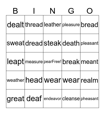 ea+ /e/+A Bingo Card