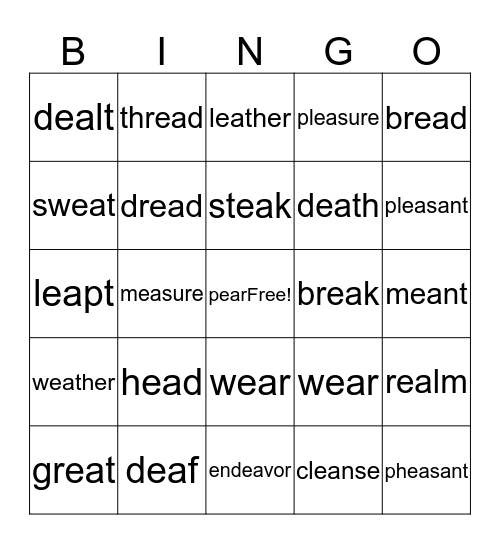 ea+ /e/+A Bingo Card