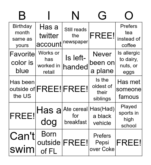 New Hope's People Bingo Card