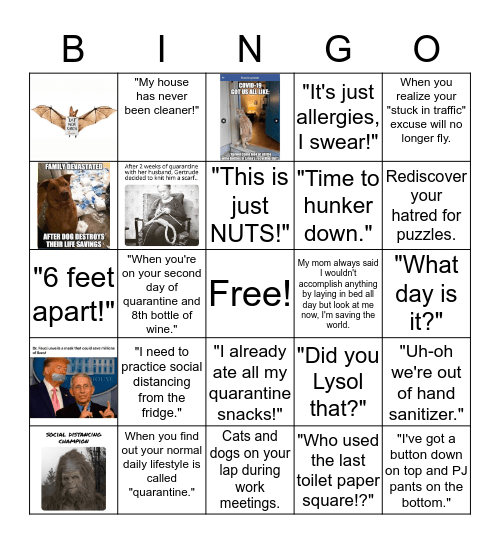 Quarantine Bingo Card
