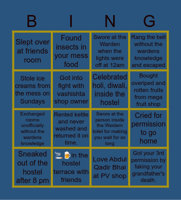 SASTRA BOYS HOSTEL Bingo Card