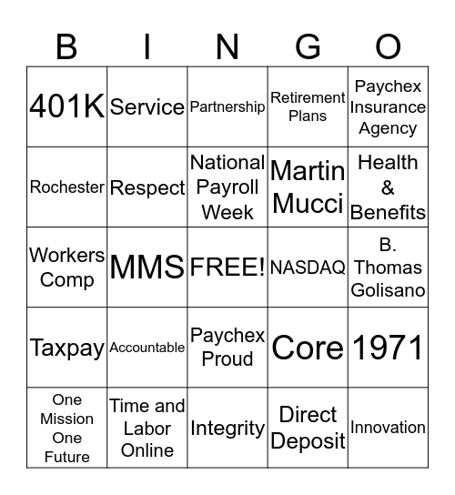 Nationa Payroll Week Bingo Card