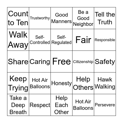Character Counts Bingo Card
