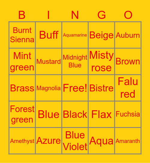 Traditions Bingo Card