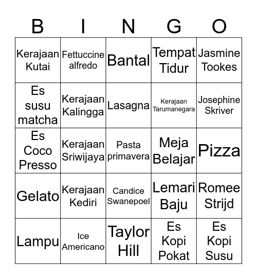 Elara Bingo Card