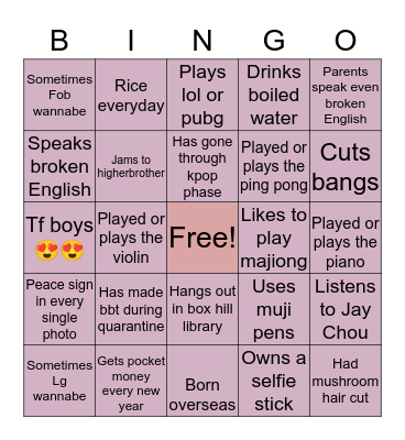 Gayfob bingo Card