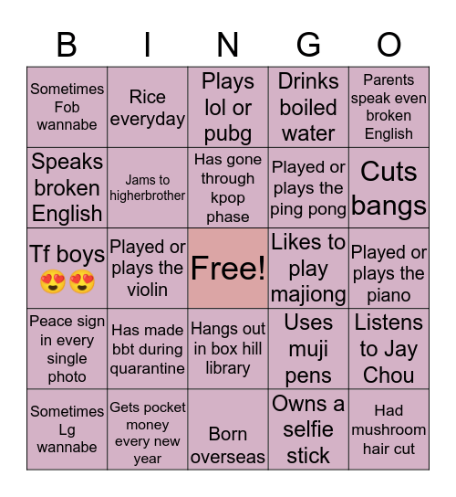 Gayfob bingo Card