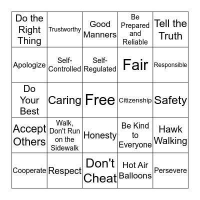 Character Counts Bingo Card