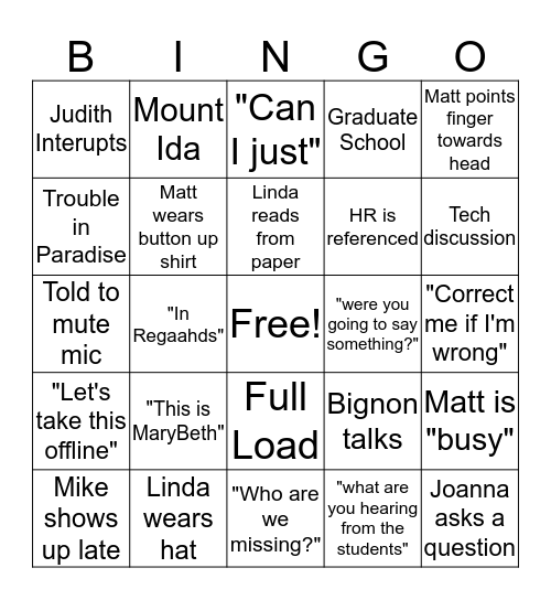 Graduate Programs Zoom Bingo Card