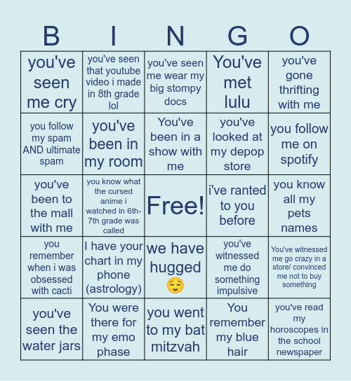 𝓢𝓪𝓻𝓪 Bingo Card