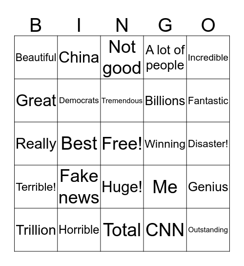 Trump Briefing Bingo Card