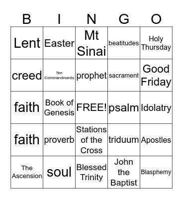 Holy Family Bingo Card