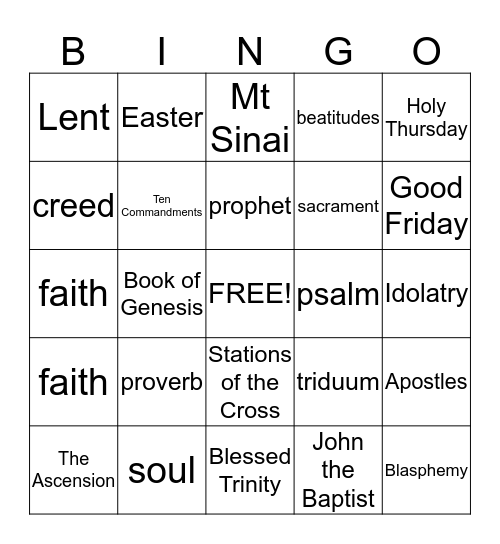 Holy Family Bingo Card
