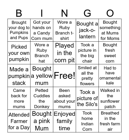 Ruby Branch Farms Bingo Card