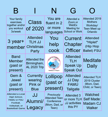 Tallahassee Jack & Jill ~ FAMILY Bingo Card