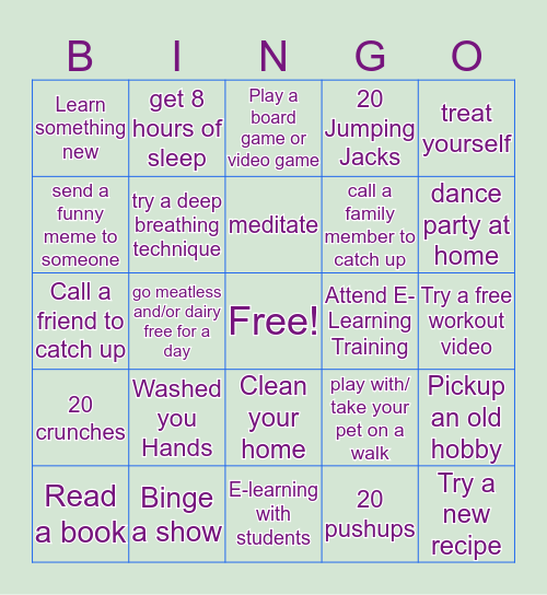 Social Distancing BINGO Card