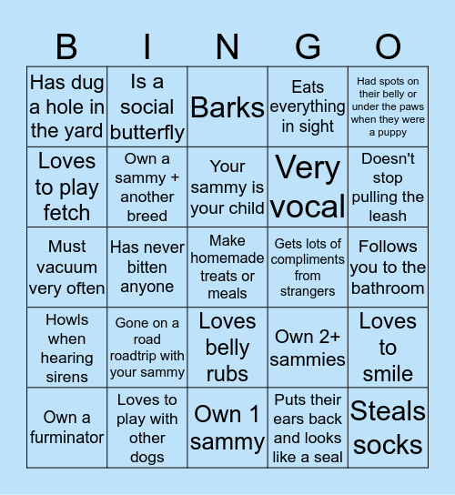 Samoyed Bingo Card
