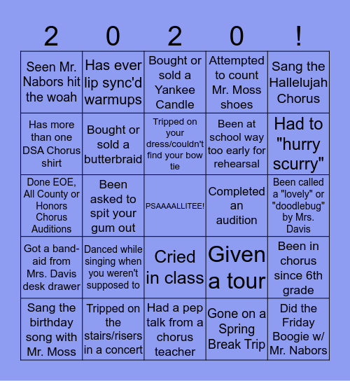 DSA CHORUS BINGO! Bingo Card