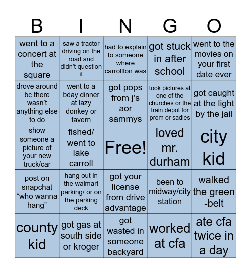 Carrollton Bingi Bingo Card