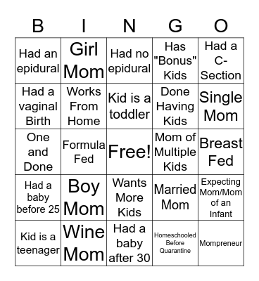 MOMVERSATIONS BINGO Card