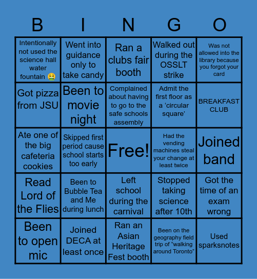 Thornhill SS Bingo Card