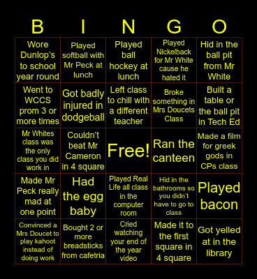 WCCS: Alumni Edition Bingo Card