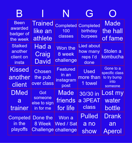 F45 OC BINGO Card