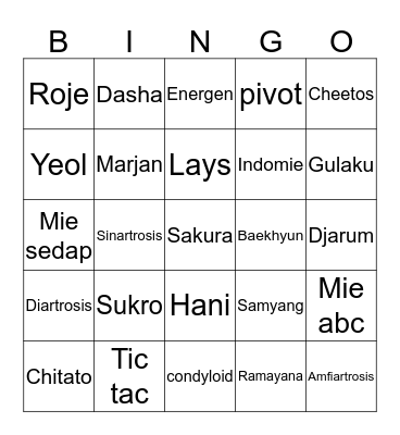 Jenjen Bingo Card