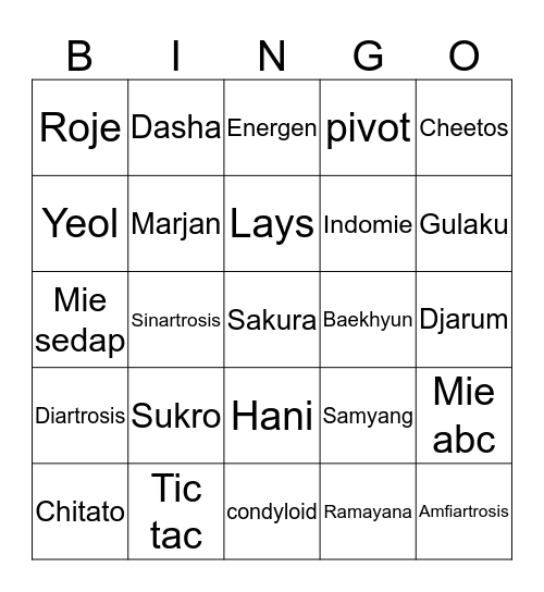 Jenjen Bingo Card