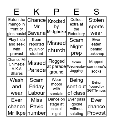 Police Secondary School Ukana Bingo Card