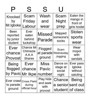 Police Secondary School Ukana Bingo Card