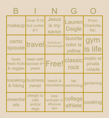 Kaye's Bingo Card