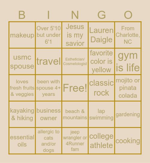 Kaye's Bingo Card