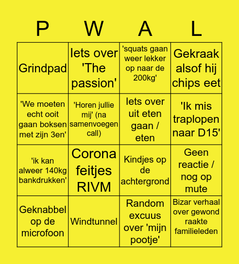 Pascal's Bingo Show Bingo Card