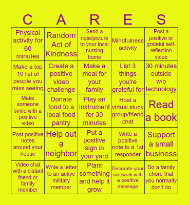 OCON Cares Bingo Card
