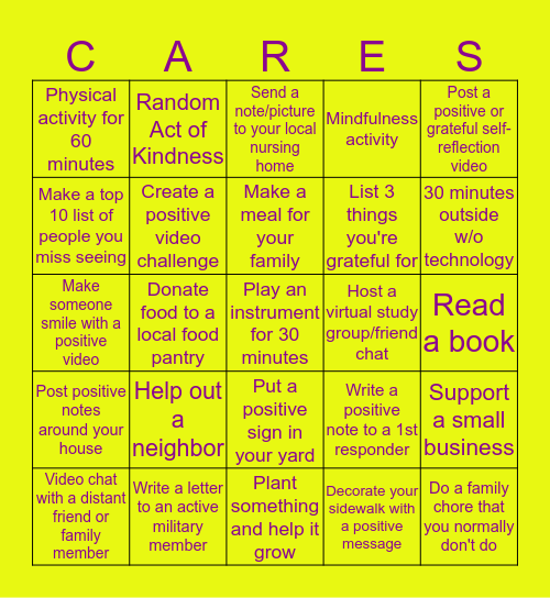 OCON Cares Bingo Card