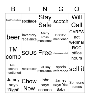 Virtual Happy Hour Bingo Card