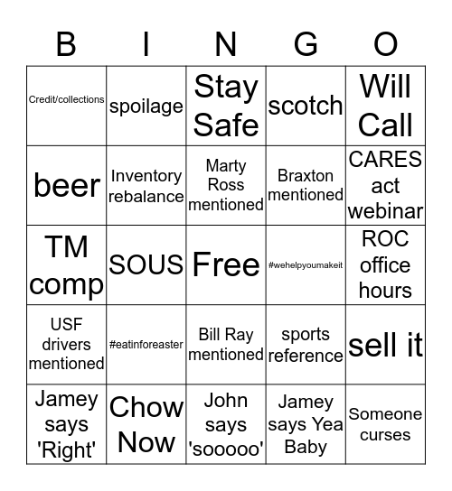 Virtual Happy Hour Bingo Card