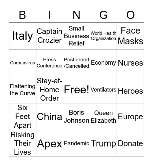 It's Corona Time! Bingo Card