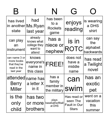 Untitled Bingo Card