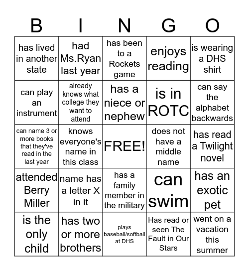 Untitled Bingo Card